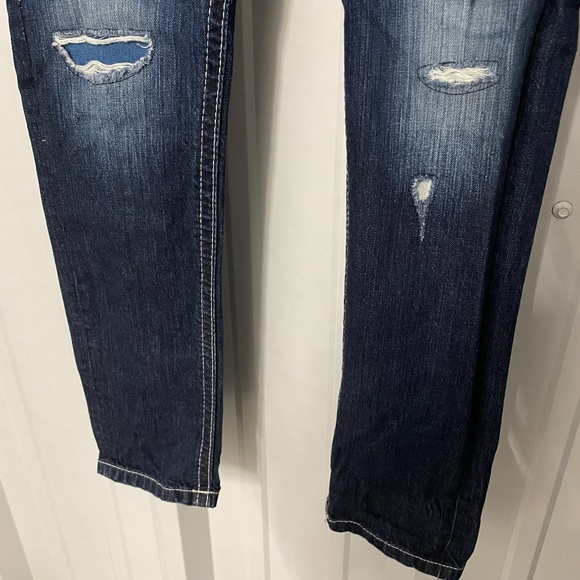 Miss Me Girls Boyfriend Ankle Dark Wash Fade Distressed Jeans - Picture 4 of 9